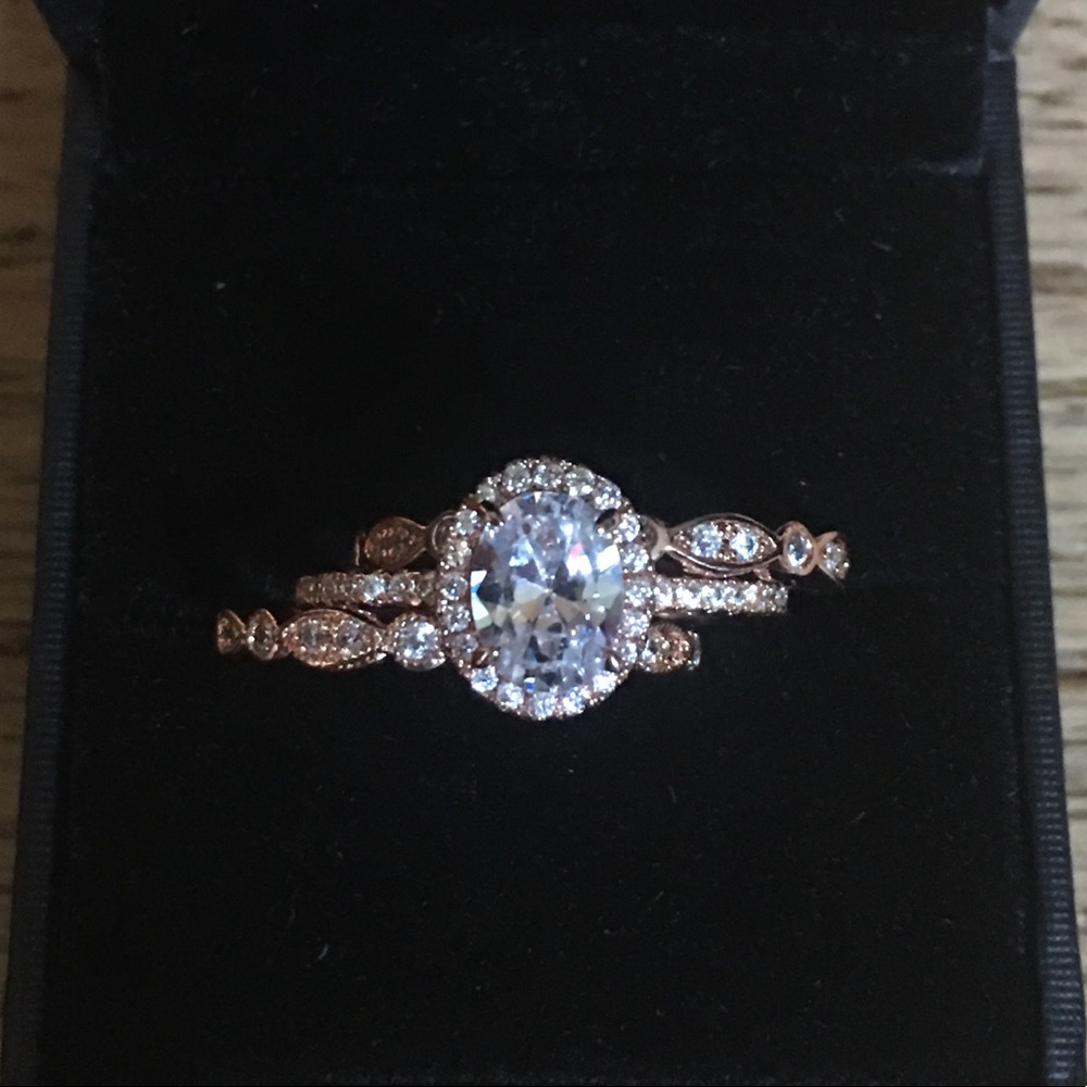 ❤️3pcs Rose Gold Engagement Ring Wedding Bands Set wedding jewelry with box